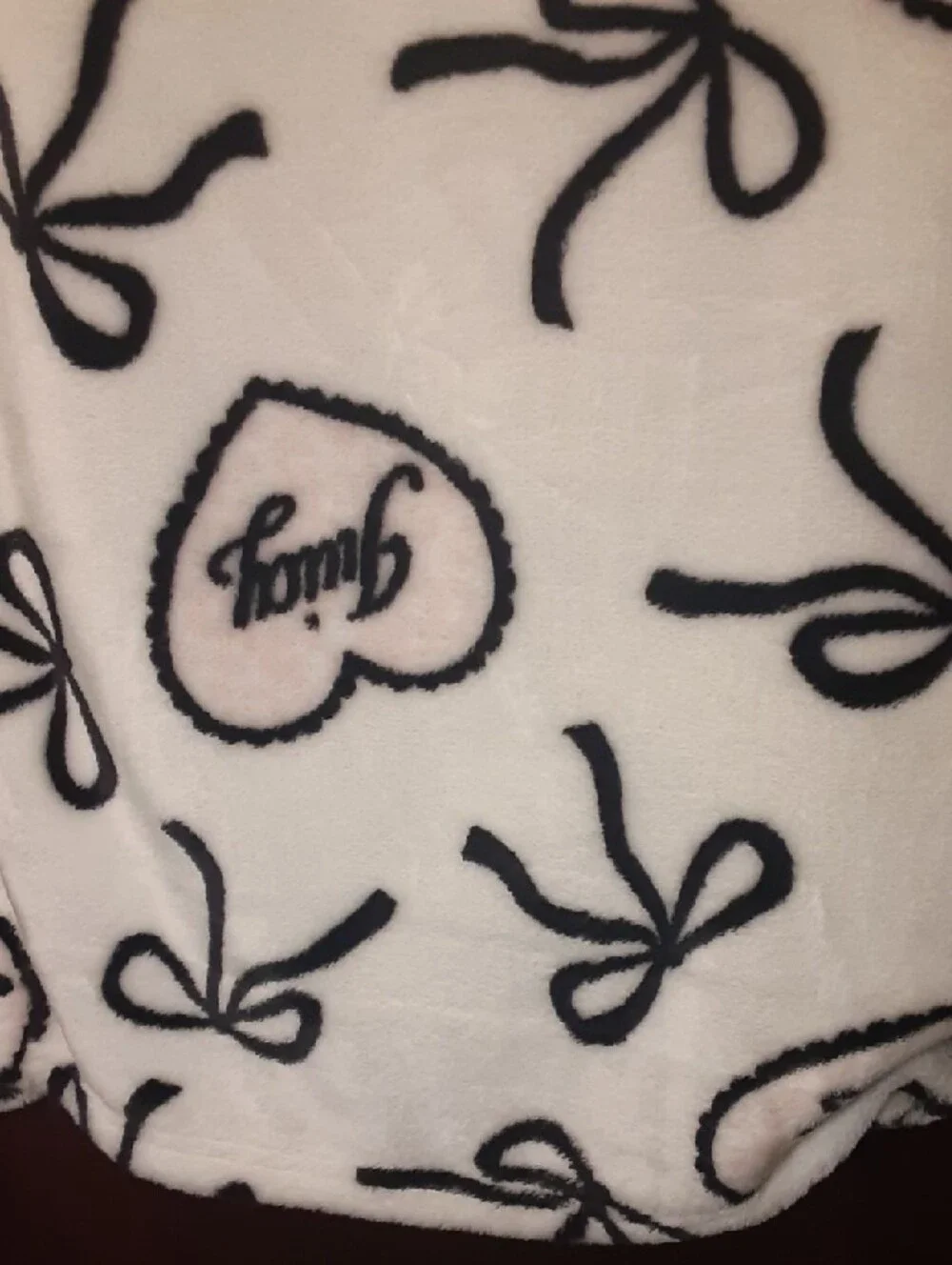 Juicy Couture White Plush Throw with Black Bows & Light Pink Hearts